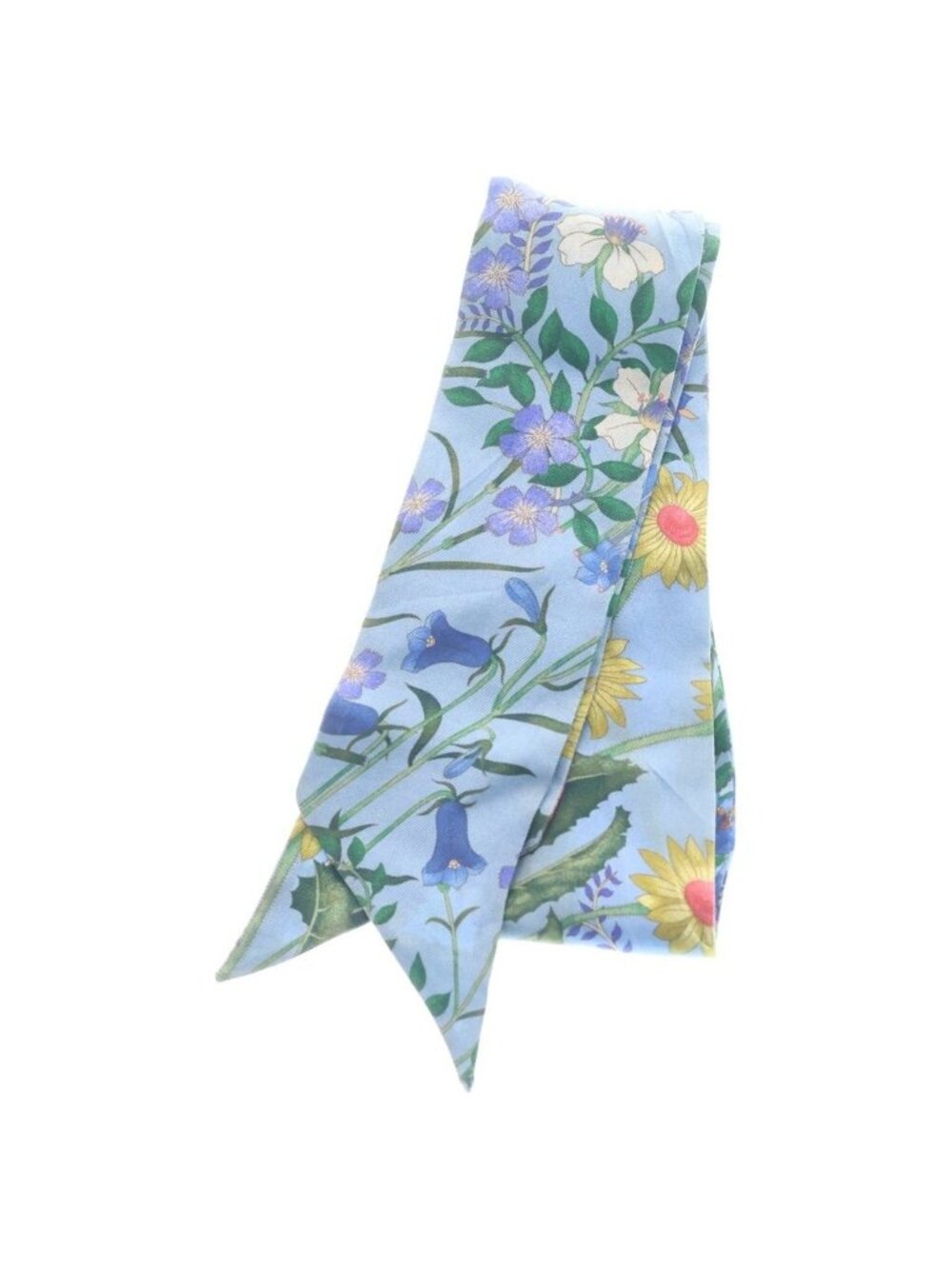 Gucci Floral Print Silk Neck Bow Twilly Blue Scarf